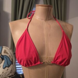 Tory Burch Women's Small Logo Halter Bikini Top Swim Suit String RED Stretch